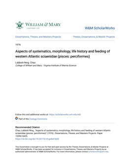 Aspects of Systematics, Morphology, Life History and Feeding of Western Atlantic Sciaenidae (Pisces: Perciformes)