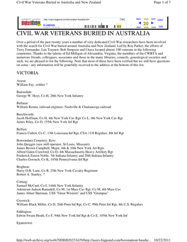 Civil War Veterans Buried in Australia and New Zealand Page 1 of 7