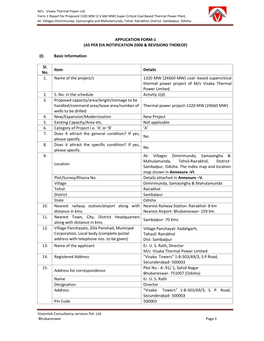 Application Form-1 (As Per Eia Notification 2006 & Revisions Thereof)