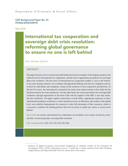 International Tax Cooperation and Sovereign Debt Crisis Resolution: Reforming Global Governance to Ensure No One Is Left Behind