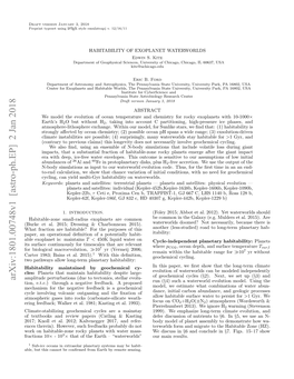 Arxiv:1801.00748V1 [Astro-Ph.EP] 2 Jan 2018 Amplitude Perturbations (Due to Tectonics, Stellar Evolu- Tion, E.T.C.) Through a Negative Feedback