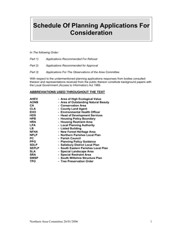 Schedule of Planning Applications for Consideration