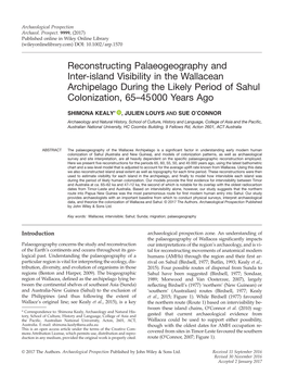 Reconstructing Palaeogeography and Inter-Island Visibility in the Wallacean Archipelago During the Likely Period of Sahul Colonization, 65–45000 Years Ago