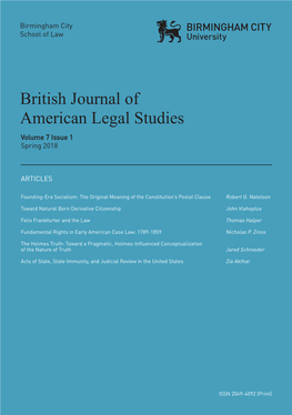 British Journal of American Legal Studies | Volume 7 Issue 1 American Legal Studies Volume 7 Issue 1 Spring 2018