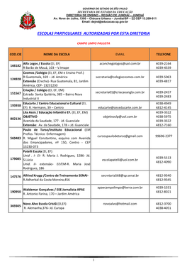 Escolas Particulares Autorizadas Por Esta Diretoria