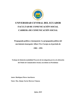 La Propaganda Política Del Movimiento Insurgente Alfaro Vive Carajo En El Período De 1983