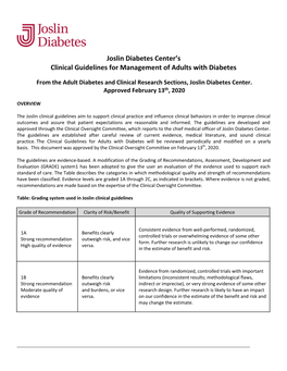 Joslin Diabetes Center's Clinical Guidelines For