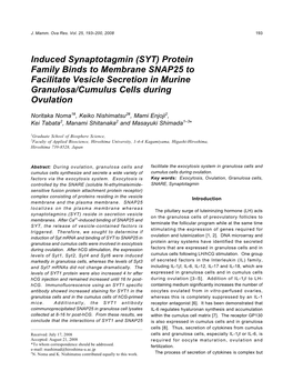 Induced Synaptotagmin (SYT) Protein Family Binds to Membrane SNAP25 to Facilitate Vesicle Secretion in Murine Granulosa/Cumulus Cells During Ovulation