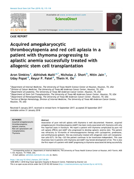 Acquired Amegakaryocytic Thrombocytopenia and Red Cell