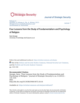 Four Lessons from the Study of Fundamentalism and Psychology of Religion