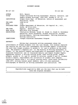 Oregon Statewide Writing Assessment: Results, Analysis, and Sample Student Writings, 1993-1997