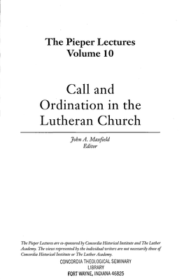 Call and Ordination in the Lutheran Church