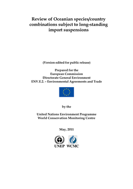 Review of Oceanian Species/Country Combinations Subject to Long-Standing Import Suspensions