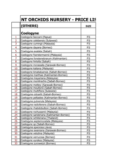 Nt Orchids Nursery - Price List