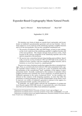 Expander-Based Cryptography Meets Natural Proofs