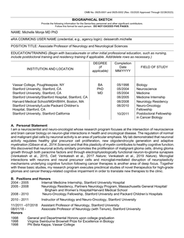 OMB No. 0925-0046, Biographical Sketch Format Page