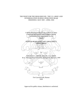 The U.S. Army and Interrogation During Operation Iraqi Freedom I, May 2003 - April 2004