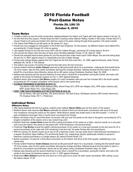 2010 Florida Football Post-Game Notes Florida 29, LSU 33 October 9, 2010