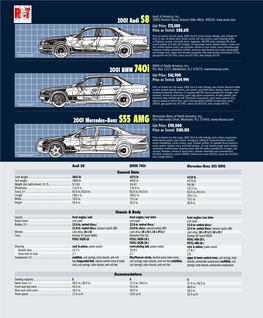 2001 Audi S8 2001 BMW 740I 2001 Mercedes-Benz S55