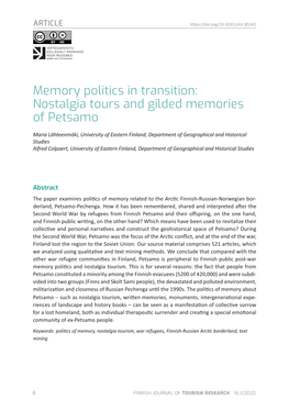 Nostalgia Tours and Gilded Memories of Petsamo