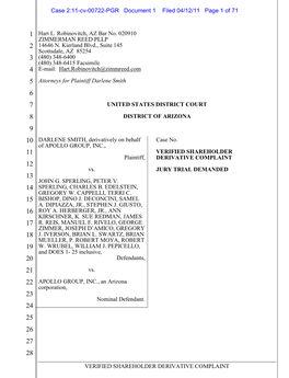 VERIFIED SHAREHOLDER DERIVATIVE COMPLAINT Hart L