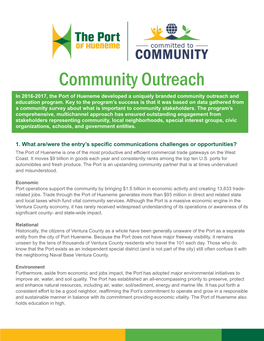 Port of Hueneme Community Outreach and Education Program