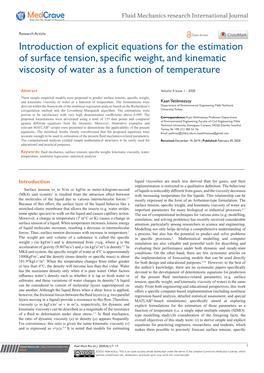 Introduction of Explicit Equations for the Estimation of Surface Tension, Specific Weight, and Kinematic Viscosity of Water As a Function of Temperature