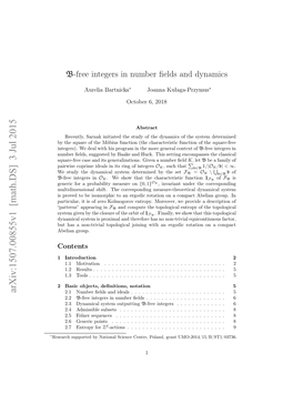 B-Free Integers in Number Fields and Dynamics