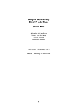 European Election Study EES 2019 Voter Study Release Notes