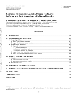 Resistance Mechanisms Against Arthropod Herbivores in Cotton and Their Interactions with Natural Enemies