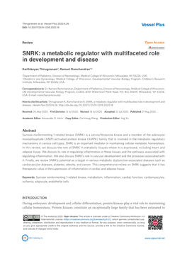 SNRK: a Metabolic Regulator with Multifaceted Role in Development and Disease