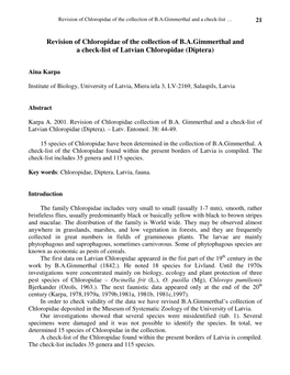 A Check-List of Latvian Chloropidae (Diptera)