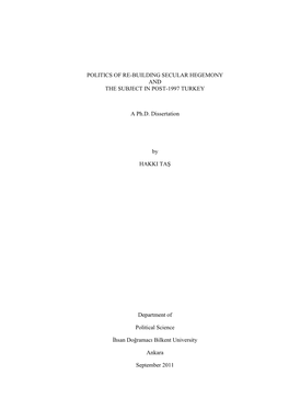 Politics of Re-Building Secular Hegemony and the Subject in Post-1997 Turkey