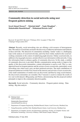 Community Detection in Social Networks Using User Frequent Pattern Mining