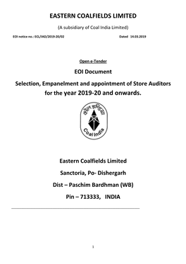EASTERN COALFIELDS LIMITED for the Year 2019-20 and Onwards