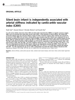 Silent Brain Infarct Is Independently Associated with Arterial Stiffness Indicated by Cardio-Ankle Vascular Index (CAVI)