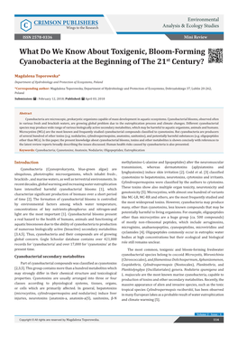 What Do We Know About Toxigenic, Bloom-Forming Cyanobacteria at the Beginning of the 21St Century?