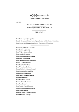 Minutes of Parliament Present