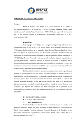 1 INTERPONE RECURSO DE APELACIÓN Sr. Juez: Franco E. Picardi, Fiscal Titular De La Fiscalía Nacional En Lo Criminal Y Correcci