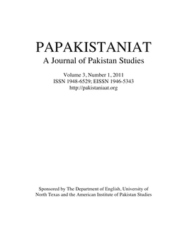 Pakistaniaat: a Journal of Pakistan Studies Vol. 3, No. 1 (2011)