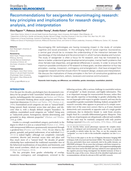 Recommendations for Sex/Gender Neuroimaging Research: Key Principles and Implications for Research Design, Analysis, and Interpretation