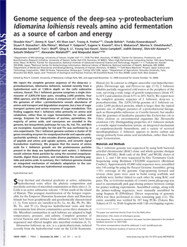Genome Sequence of the Deep-Sea -Proteobacterium Idiomarina