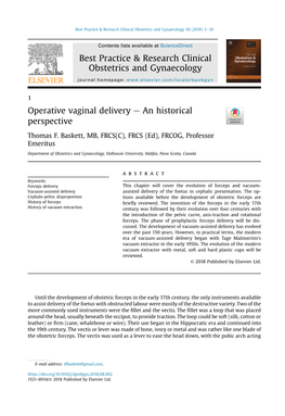 Operative Vaginal Delivery E an Historical Perspective