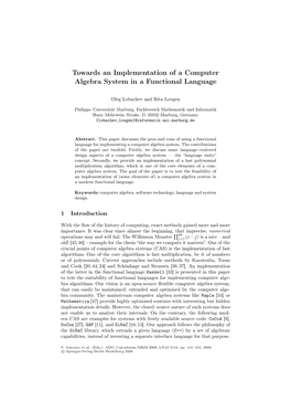 Towards an Implementation of a Computer Algebra System in a Functional Language