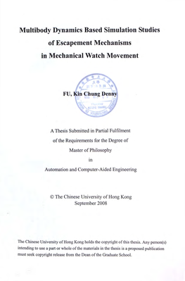 Multibody Dynamics Based Simulation Studies of Escapement Mechanisms in Mechanical Watch Movement