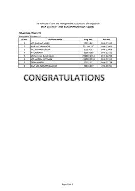 CMA December-2017 Examination Results(Old Syllabus)