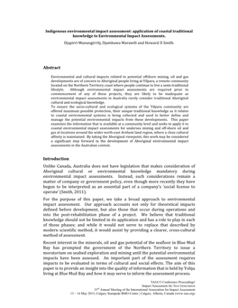 Abstract Introduction Unlike Canada, Australia Does Not Have Legislation That Makes Consideration of Aboriginal Cultural Or Envi