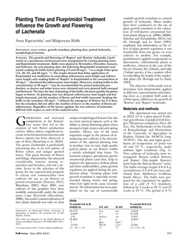 Planting Time and Flurprimidol Treatment Influence the Growth And