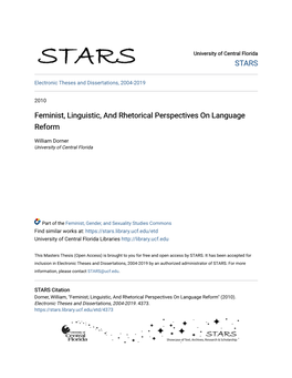 Feminist, Linguistic, and Rhetorical Perspectives on Language Reform