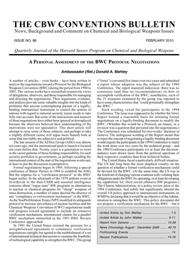 THE CBW CONVENTIONS BULLETIN News, Background and Comment on Chemical and Biological Weapons Issues